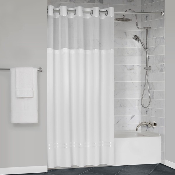 Manchester Mills Protect360° Satin White Ribbon Hook Free Shower Curtain