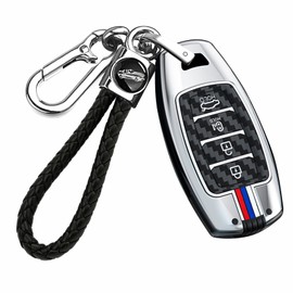 TECART Luminous Strip Key Fob Cover Case Fit for Hyundai Palisade Elantra GT Accent Kona Santa Fe Veloster 2025 key Cover, 4 Button-electirc Door-silver