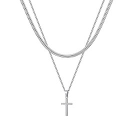 murtoo Women's Necklace, Cross Pendant for Women, Layering Silver Stainless Steel Snake Chain for Women (Snake Chain, 40 cm + Cross Chain, 50 cm), Stainless Steel