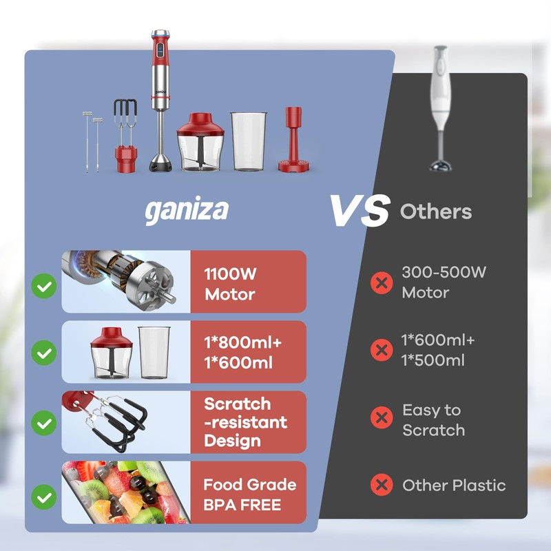 Ganiza Immersion Blender Handheld, 6 in 1 Hand Blender Stainless