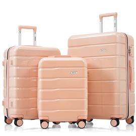 Merax Luggage Set 3 Pieces, ABS Durable Lightweight, 360 Silent Spinner Wheel, TSA Lock, pink, 20/24/28 Inch