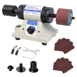 Leather Burnishing Machine, 350W Leather Polisher Sander, 0-10000RPM Adjustable Leather Edge Polisher Kit with Rosewood Grinding Head & Sanding Sleeves for Leather Craft, Woodworking