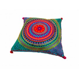 Second Nature Online - Bohemian Cushion Cover | Ethnic Throw Pillow Cover | Handmade | Stitched Embroidered | 40x40 cm (Turquoise)