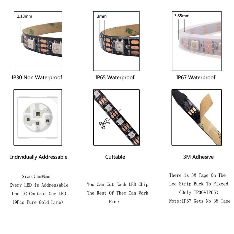 Boarda WS2812B RGB 5050SMD Individual Addressable LED Strip, 3.3FT 144