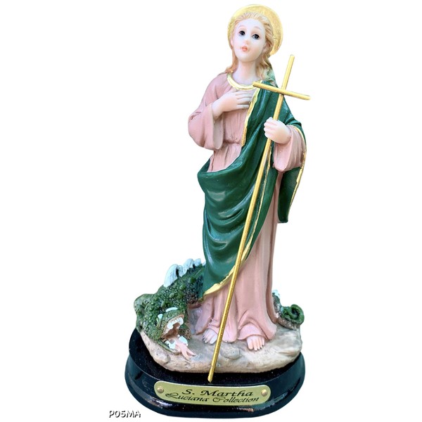 5" Inch Tall Santa Marta Saint Martha with Dragon Statue Figurine Figure Santo St