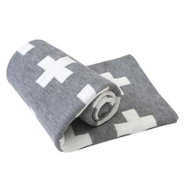 mimixiong Baby Blanket Knitted Double Layer Soft Blankets,Cross Swiss Pattern (Grey)