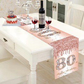 Happy Birthday Table Runners Rose Gold Happy 80th Birthday Table Runner For Women 80 Years Old Birthday Table Runner Birthday Table Linens For Birthday Celebration Party Table Decorations 180x35cm