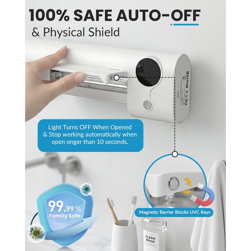 UV Toothbrush Sanitizer and Holder, GEVOODIX Smart Toothbrush Holder with