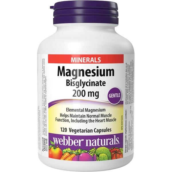 Webber Naturals Magnesium Bisglycinate 200 mg, 120 Capsules, Supports Bone