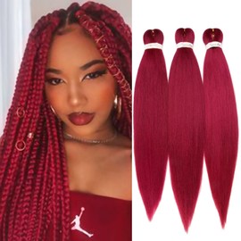 TESS 50 cm Pre Stretched Braiding Hair Red, Jumbo Braid Synthetic Hair for Braiding 3 Pieces Braids Extensions 80 g/Piece Hair Extensions (Red-3 Pieces)