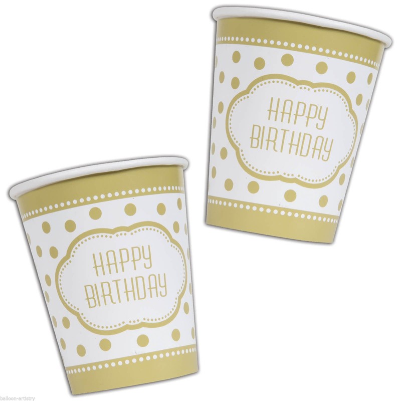 Unique Party 49586 - 9oz Golden Birthday Paper Cups, Pack