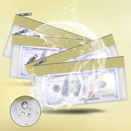 4 Pieces Money Bags With Zipper, Cash Envelopes, 7.6 x 3.7 Inch Money Pouch, Clear Bank Deposit Bag, Coin Bag for Collectors, Multi-Purpose Check Wallet (Golden)