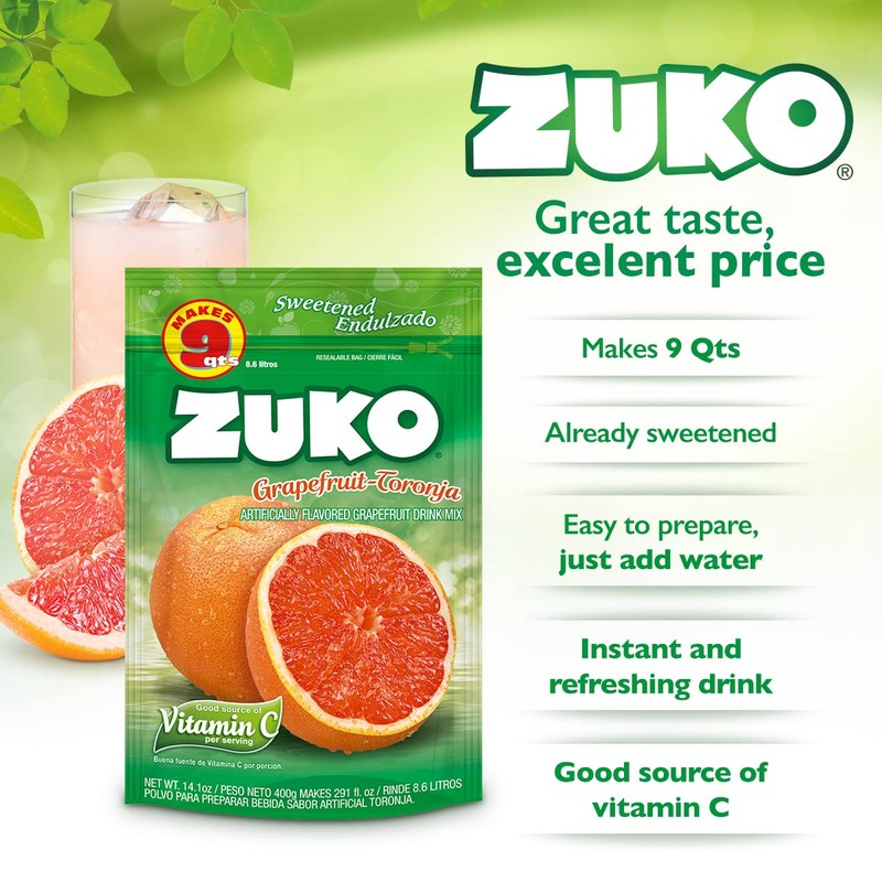 Zuko Grapefruit Instant Powder Drink | Family Pack | No