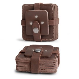 Hide & Drink Leather Coasters Set of 8, Premium Leather Table Protection for Drinks, Elegant Accessory for Home/Office, Protects Surfaces, Bourbon Table Coasters, Bar, Western (Bourbon Brown)