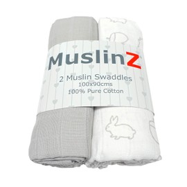 MuslinZ Baby Muslin Squares, Soft, Breathable and Absorbent Newborn Receiving Blanket, Swaddles XL 100x90cms 100% Cotton (2 Pack) (Woodland)