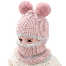 Toddler Winter Hat,Baby Winter Hat Scarf Set,Boys Girls Winter Hood Scarf Beanie Fleece Balaclava Earflap Skull Cap 2-5T, Pink, 2-5T