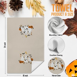 WARDOS Halloween Black Cat Kitchen Towels, Halloween Pumpkin Ghost Black Kitten Decorative Hand Towels for Bathroom Kitchen, Cat Lover Gifts Dish Tea Towel Drying Cloth, 16x24 Inch Set of 2
