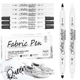 EFNHJF5 Pack of 6 White and Black Textile Pens Machine Washable, Dual Tip Fabric Markers Permanent, Fabric Pens Washable Textile Markers, Non-Toxic Fabric Painting Pens (3 White and 3 Black)