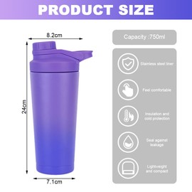 EACHPT Protein Shaker 750 ml Protein Shaker with Strainer Shaker Stainless Steel Protein Shaker Double-Walled Vacuum Insulated BPA Free Leak-Proof Stainless Steel Thermal Bottle for Protein Sports