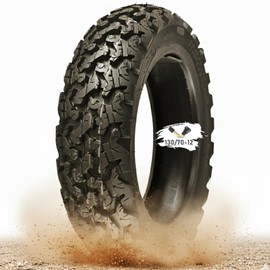 130/70-12 Scooter Tires Front/Rear Knobby Tires 130 70 12 Tubeless Off Road Dirt Tire 63J 6 P.R. Load capacity: 584 lbs Bone Tread Pattern