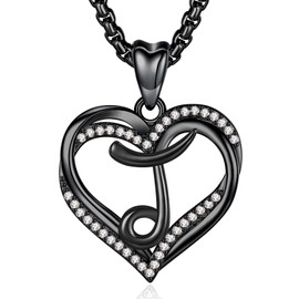 INFUSEU Initial J Necklace Women Letter Jewelry Black Heart Pendant Alphabet Capital Monogram