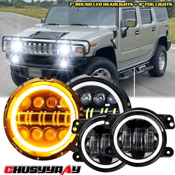 CHUSYYRAY For Hummer H2 2003-2009 Pair 7 inch Round LED