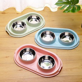 MXCELL Double Dog Cat Food Bowls, Stainless Steel Pet Bowls Dog Water Bowls with No-Spill and Non-Skid PP Station, Food Water Feeder for Cats and Small Dogs