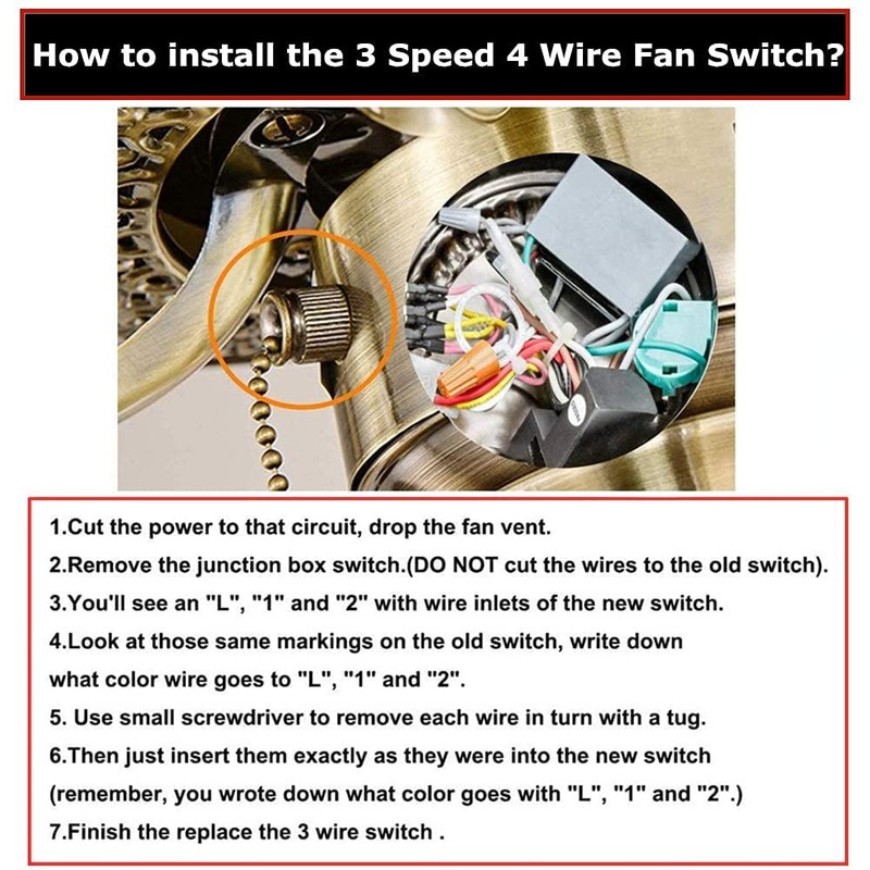 Ceiling Fan Switch 3 Speed 4 Wire, Ze-268s6 Ceiling Fan