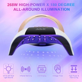 UV Lampe für Gelnägel, 268W UV Lampe Nägel LED Lampe Nägel, Verbessertem Ladestecker und 4 Timern LCD-Display Infrarotsensor Heim und Salon
