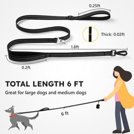 WINGOIN Heavy Duty Dog Leash for Large Medium Small Dogs, Reflective Tactical Dog Training Leash with Double Handles, Poop Bag Holder, Safety Buckle, 6FT Long Lead for Dogs Walking, Running, Black
