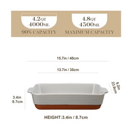 MALACASA Lasagne Dishes for Oven, 4.8 Qt Ceramic Oven Dish with Handles, 9 x 13 Inch Deep Rectangular Baking Dish Casserole Dishes, Grey Lasagna Pan Bakeware for Roasting, Series TARA