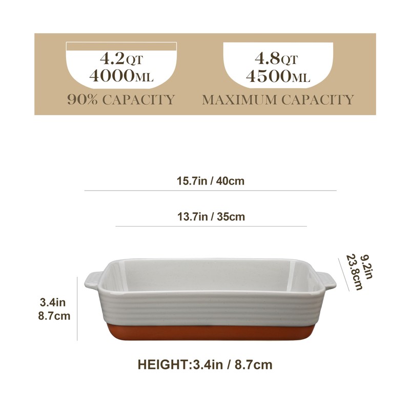 MALACASA Lasagne Dishes for Oven, 4.8 Qt Ceramic Oven Dish