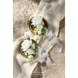 Ling's Moment 2pcs Homecoming Wedding Wrist/Shoulder Corsage Artificial Flower, Girl/Mother Prom Corsage Wristlet Décor, etc. White Lily Valley