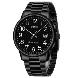 CIVO Watches for Men Analog Quartz: Waterproof Watch with Numeral Dial Easy to Read - Black Dress Mens Wrist Watch Stainless Steel - Gifts for Husband Father at Birthday Anniversary