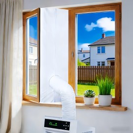 400CM (158") Guarnizione Finestra Condizionatore mobile con cerniera e nastro adesivo,Hot Air Stop,Guarnizione Condizionatore per asciugatrice e asciugatrice,Mantenere la casa fresca