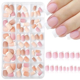 AddFavor French Tip Press On Nails Short Coffin- 150pc Short Coffin Fake Nails Press ons Nail French Tips Nails Acrylic Nails 15 Sizes 5 Color Stick on Nails for Women