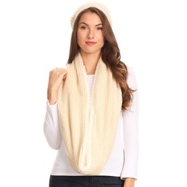 Sakkas 16139 - Balencia Cool Girl Long Wide Soft Fur Lined Infinity Scarf Beanie Hat Set - Beige - OS