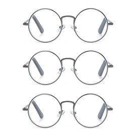 EYE ZOOM 3 Pack Metal Frame Round Reading Glasses with Spring Hinge (Gunmetal, +3.00 Strength)