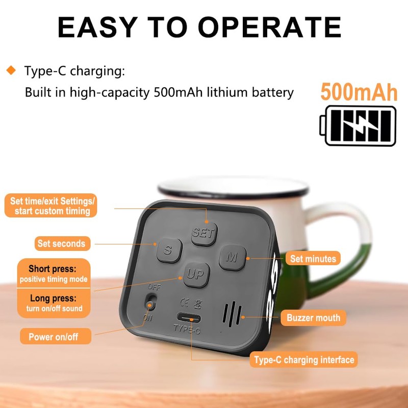 Visual Rotating Timer with 5, 10, 25 50 Minutes Preset,