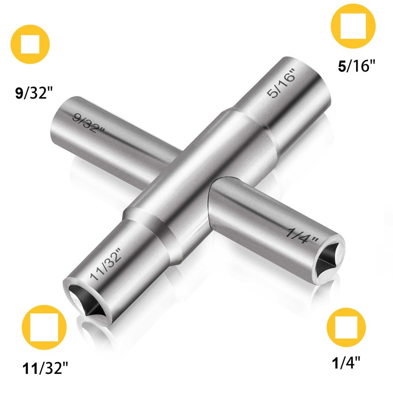Hanpex 4-Way Sillcock Key Wrench, 1/4", 9/32", 5/16", 11/32", Fits