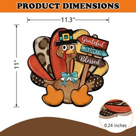 Bolisom Thanksgiving Turkey Front Door Sign, Fall Grateful Thankful Blessed Wood Hanger Outdoor Outside Porch Home Decor, Autumn Farmhouse Wooden Wreath Indoor Wall Hanging Decoration