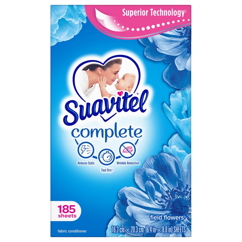 Suavitel Complete Fabric Softener Dryer Sheets, Field Flowers, 185 ct,