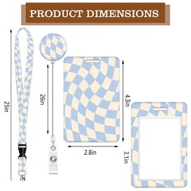 ID Badge Holder with Lanyard,Fashionable Retractable Badge Holders Reels with Lanyards Adjustable, for Women Kids Teacher Nurses Doctor Student(Blue White Checkerboard)