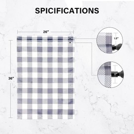 Simple Deluxe Buffalo Plaid Check Kitchen Tier Curtains, Short Small Window Gingham Curtain for Cafe, Bathroom, Kitchen Rod Pocket Curtains, 26" W x 36" L, White and Gray