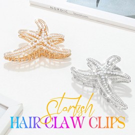 Kilshye Starfish Claw Clips Metal Hair Clips Sea Star Hair Accessories for Women (Pack of 2) (A-Gold&Silver)