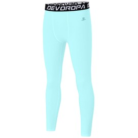 DEVOROPA Boys Leggings Quick Dry Youth Compression Pants Sports Tights Basketball Base Light Blue S