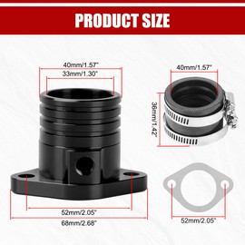 1.3" Intake Manifold Pipe CNC Inlet Pipe Kit for VM34 Carburetor for Hond* GX340 GX390 GX270 for 301CC 420CC 459CC 11HP 13HP Engine Mini Bikes Go Karts Lawnmower Water Pump Pressure Washer Parts Black