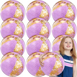 MiniInflat 12 Pcs 16 Inch Inflatable Beach Balls Bulk Jumbo Pastel Pool Beach Balls with Macaron Color Game Gifts for Birthday Baby Shower Rainbow Party Favor Decoration(Purple,Glitter Style)