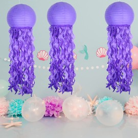 Jellyfish Paper Lantern Hanging Decoration, UNIIDECO Jelly Fish Mermaid Decor for Party, Under The Sea Mermaid Birthday Party Supplies, Ocean Theme Classroom Decorations (Purple)
