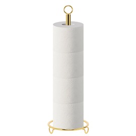 Siyzda Bath Toilet Paper Holder, Toilet Tissue Roll Organizer Storage, Tissue Paper Holder Stand for Bathroom/Kitchen Countertop, Metal (21" H, Gold)